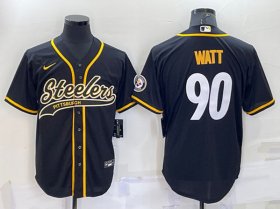Wholesale Cheap Men\'s Pittsburgh Steelers #90 T.J. Watt Black With Patch Cool Base Stitched Baseball Jersey