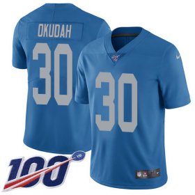 Wholesale Cheap Nike Lions #30 Jeff Okudah Blue Throwback Men\'s Stitched NFL 100th Season Vapor Untouchable Limited Jersey