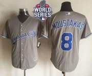 Wholesale Cheap Royals #8 Mike Moustakas New Grey Cool Base W/2015 World Series Patch Stitched MLB Jersey