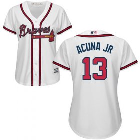 Wholesale Cheap Braves #13 Ronald Acuna Jr. White Home Women\'s Stitched MLB Jersey