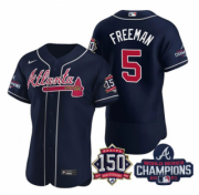 Wholesale Cheap Men's Navy Atlanta Braves #5 Freddie Freeman 2021 World Series Champions With 150th Anniversary Flex Base Stitched Jersey