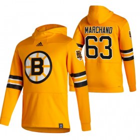 Wholesale Cheap Boston Bruins #63 Brad Marchand Adidas Reverse Retro Pullover Hoodie Gold
