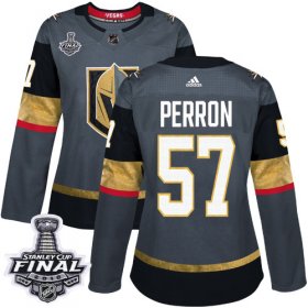 Wholesale Cheap Adidas Golden Knights #57 David Perron Grey Home Authentic 2018 Stanley Cup Final Women\'s Stitched NHL Jersey