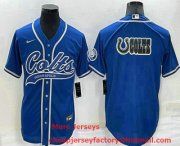 Wholesale Cheap Men's Indianapolis Colts Blue Team Big Logo With Patch Cool Base Stitched Baseball Jersey