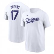 Cheap Men's Los Angeles Dodgers #17 Shohei Ohtani White 2024 Fuse Name & Number T-Shirt