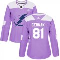 Cheap Adidas Lightning #81 Erik Cernak Purple Authentic Fights Cancer Women's Stitched NHL Jersey