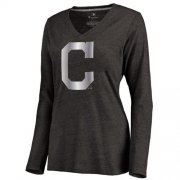 Wholesale Cheap Women's Cleveland Indians Platinum Collection Long Sleeve V-Neck Tri-Blend T-Shirt Black
