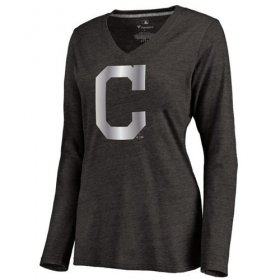 Wholesale Cheap Women\'s Cleveland Indians Platinum Collection Long Sleeve V-Neck Tri-Blend T-Shirt Black