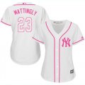 Wholesale Cheap Yankees #23 Don Mattingly White/Pink Fashion Women's Stitched MLB Jersey