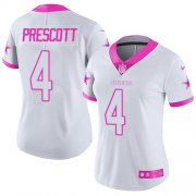 Wholesale Cheap Nike Cowboys #4 Dak Prescott White/Pink Women's Stitched NFL Limited Rush Fashion Jersey