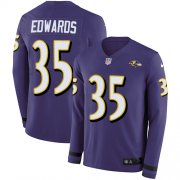 Wholesale Cheap Nike Ravens #35 Gus Edwards Purple Team Color Youth Stitched NFL Limited Therma Long Sleeve Jersey