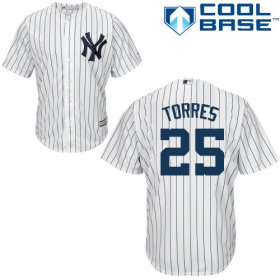 Wholesale Cheap Yankees #25 Gleyber Torres White Strip New Cool Base Stitched MLB Jersey