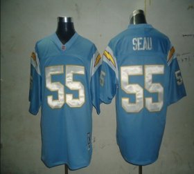Wholesale Cheap Mitchell And Ness Chargers #55 Junior Seau Light Blue Stitched NFL Jersey