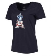 Wholesale Cheap Women's Los Angeles Angels USA Flag Fashion T-Shirt Navy Blue