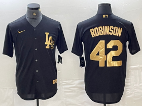 Cheap Men\'s Los Angeles Dodgers #42 Jackie Robinson Black Gold Cool Base Stitched Jersey