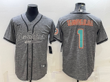 Wholesale Cheap Men's Miami Dolphins #1 Tua Tagovailoa Grey Gridiron With Patch Cool Base Stitched Baseball Jersey