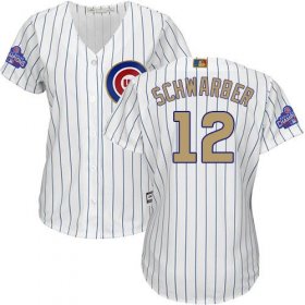 Wholesale Cheap Cubs #12 Kyle Schwarber White(Blue Strip) 2017 Gold Program Cool Base Women\'s Stitched MLB Jersey