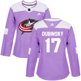 Wholesale Cheap Adidas Blue Jackets #17 Brandon Dubinsky Purple Authentic Fights Cancer Women\'s Stitched NHL Jersey