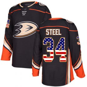 Wholesale Cheap Adidas Ducks #34 Sam Steel Black Home Authentic USA Flag Youth Stitched NHL Jersey