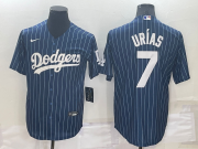 Wholesale Cheap Men's Los Angeles Dodgers #7 Julio Urias Navy Blue Pinstripe Stitched MLB Cool Base Nike Jersey