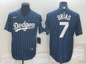 Wholesale Cheap Men\'s Los Angeles Dodgers #7 Julio Urias Navy Blue Pinstripe Stitched MLB Cool Base Nike Jersey