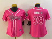 Wholesale Cheap Women's Los Angeles Rams #99 Aaron Donald Pink With Patch Cool Base Stitched Baseball Jersey