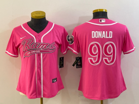 Wholesale Cheap Women\'s Los Angeles Rams #99 Aaron Donald Pink With Patch Cool Base Stitched Baseball Jersey