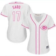Wholesale Cheap Reds #17 Chris Sabo White/Pink Fashion Women's Stitched MLB Jersey