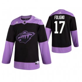 Wholesale Cheap Adidas Wild #17 Marcus Foligno Men\'s Black Hockey Fights Cancer Practice NHL Jersey