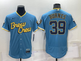 Wholesale Cheap Men\'s Milwaukee Brewers #39 Corbin Burnes Blue 2022 City Connect Flex Base Stitched Jersey