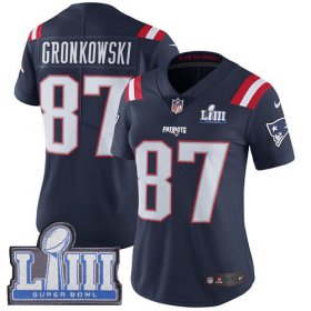 Wholesale Cheap Nike Patriots #87 Rob Gronkowski Navy Blue Super Bowl LIII Bound Women\'s Stitched NFL Limited Rush Jersey