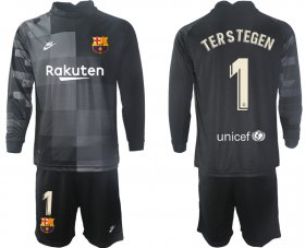 Wholesale Cheap Men 2021-2022 Club Barcelona black goalkeeper Long Sleeve 1 Soccer Jersey
