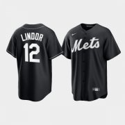 Wholesale Cheap Men's New York Mets #12 Francisco Lindor Black Cool Base Stitched Baseball Jersey