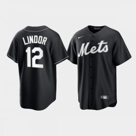 Wholesale Cheap Men\'s New York Mets #12 Francisco Lindor Black Cool Base Stitched Baseball Jersey