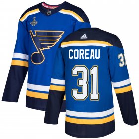 Wholesale Cheap Adidas Blues #31 Jared Coreau Blue Home Authentic 2019 Stanley Cup Champions Stitched NHL Jersey
