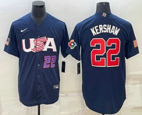 Cheap Mens USA Baseball #22 Clayton Kershaw Number 2023 Navy World Baseball Classic Stitched Jersey
