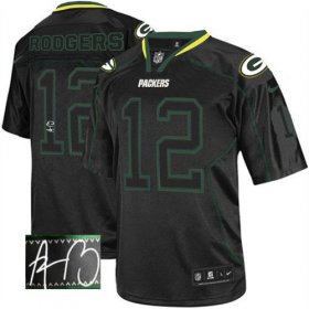 Wholesale Cheap Nike Packers #12 Aaron Rodgers Lights Out Black Men\'s Stitched NFL Elite Autographed Jersey