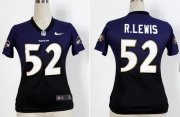 Wholesale Cheap Nike Ravens #52 Ray Lewis Purple/Black Women's Stitched NFL Elite Fadeaway Fashion Jersey