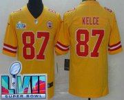 Cheap Men's Kansas City Chiefs #87 Travis Kelce Limited Yellow Inverted Super Bowl LVII Vapor Jersey