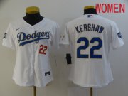 Wholesale Cheap Women Los Angeles Dodgers 22 Kershaw White Game 2021 Nike MLB Jersey