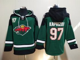 Wholesale Cheap Men\'s Minnesota Wild #97 Kirill Kaprizov Ageless Green Must-Have Lace-Up Pullover Hoodie