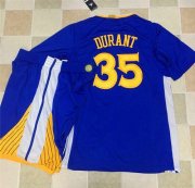 Wholesale Cheap Warriors #35 Kevin Durant Blue Long Sleeve A Set Stitched NBA Jersey