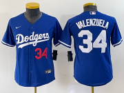 Wholesale Cheap Youth Los Angeles Dodgers #34 Fernando Valenzuela Number Blue Stitched Cool Base Nike Jersey