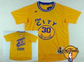 Wholesale Cheap Men\'s Golden State Warriors #30 Stephen Curry 2015-16 Retro Yellow Short-Sleeve 2016 The NBA Finals Patch Jersey