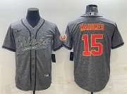 Wholesale Cheap Men's Kansas City Chiefs #15 Patrick Mahomes Gray With Patch Cool Base Stitched Baseball Jersey