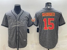 Wholesale Cheap Men\'s Kansas City Chiefs #15 Patrick Mahomes Gray With Patch Cool Base Stitched Baseball Jersey