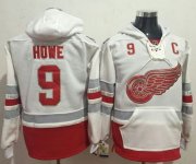 Wholesale Cheap Red Wings #9 Gordie Howe White Name & Number Pullover NHL Hoodie