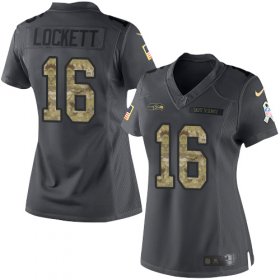 Wholesale Cheap Nike Seahawks #16 Tyler Lockett Black Women\'s Stitched NFL Limited 2016 Salute to Service Jersey