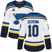 Wholesale Cheap Adidas Blues #10 Brayden Schenn White Road Authentic Stanley Cup Champions Women's Stitched NHL Jersey