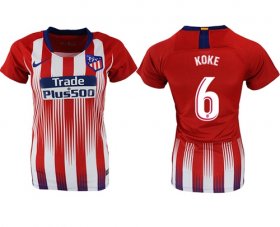 Wholesale Cheap Women\'s Atletico Madrid #6 Koke Home Soccer Club Jersey
